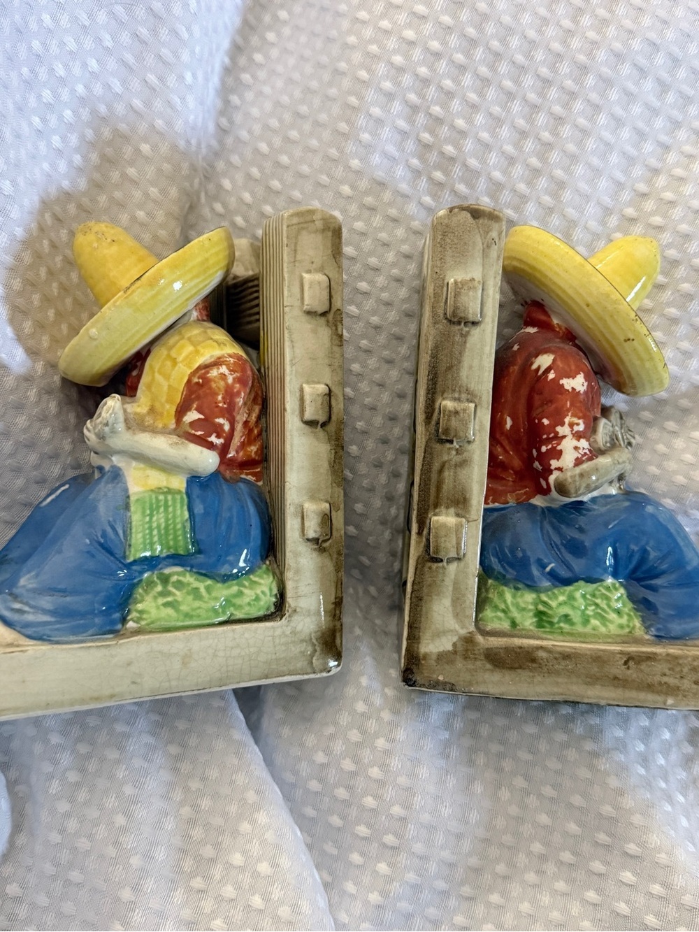 Vintage MCM Mexican Siesta Ceramic Bookends Japan Sombrero Guitar 1950s